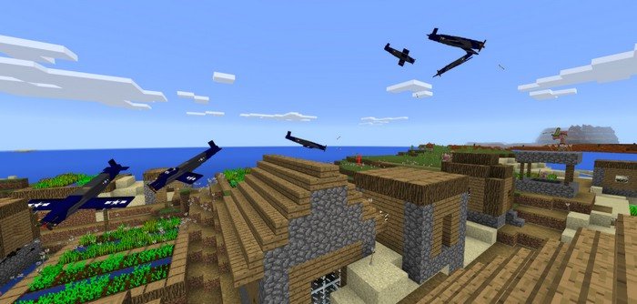 Squadron of the aircrafts attacks the village