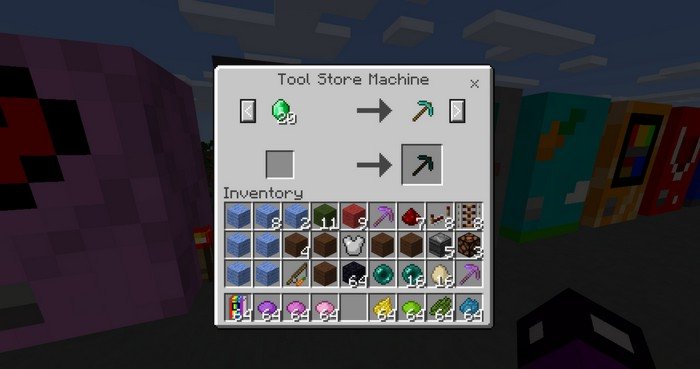 Stores trade different items, this exchanges emerald to diamond pickaxe