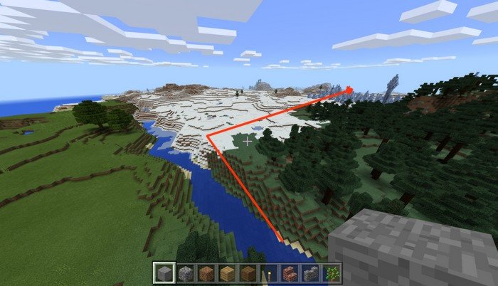 Move from spawn into that direction to reach the Ice peaks biome