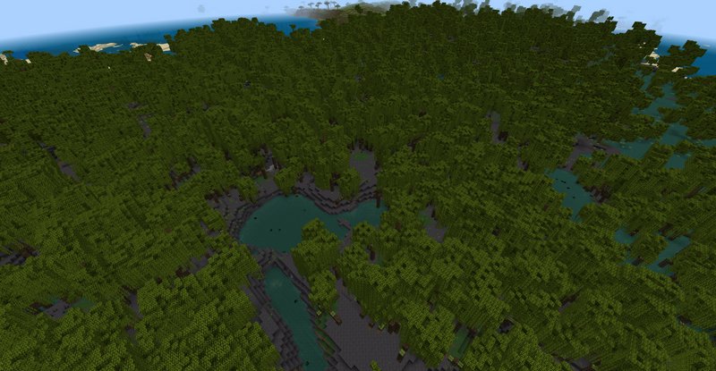 Minecraft seed: Mangrove swamp, jungle and mutated savanna close